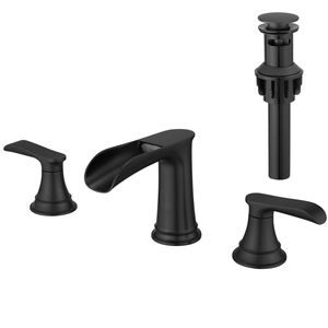 Rubinetto da Bagno Nero a 3 Fori da 8 Pollici con Doppia Leva e Scarico a Scomparsa per Lavabo - Product Image 1
