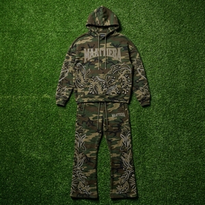 Men <b>Camouflage</b> Hoodie <b>Tracksuit</b> Rhinestone Embroidery Custom Streetwear Sportswear Matching Set OEM ODM Premium Fit - Product Image 5