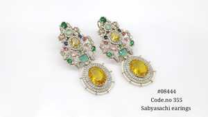 Pendientes Colgantes de Latón 08444, Joyería de Lujo con Perlas de Imitación Coloridas y Circonitas, Plateadas en Plata, para Bodas y Fiestas - Product Image 2