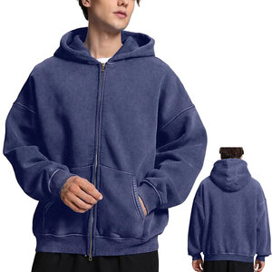 Men’s Double Zip Up Hoodie Oversized Acid Wash Heavyweight Fleece Cotton Zipper <b>Sweatshirt</b> <b>Vintage</b> Unisex Streetwear Hoodies - Product Image 1