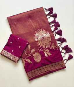 Sari de mariage haut de gamme en crêpe de Khaddi pur traditionnel, tissu Chinny Georgette, tissage jacquard scintillant, teinture artisanale pure, pièce unique - Product Image 1