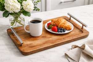 Handmade Durable Wooden Serving <b>Tray</b> Two Tone Enamel Finished Breakfast <b>Tray</b> Food Safe Coffee Tea <b>Snacks</b> Dining Table Decor - Product Image 5