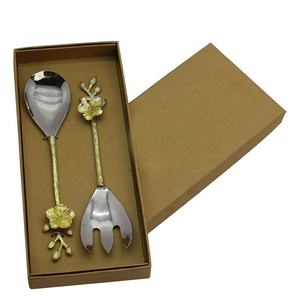 Ensemble de couverts à salade cuillère fourchette plaquée or rose mat pour restaurant avec long manche rectangulaire styliste - Product Image 2