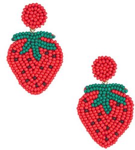 Strawberry Beaded Drop <b>Earrings</b> Women's Cute Fruit Shape Party Jewelry <b>Red</b> Green Acrylic Resin Stud <b>Earrings</b> - Product Image 1