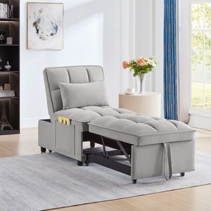4-in-1 Multi-Function Tufted <b>Single</b> Sofa <b>Bed</b> with Storage Pockets <b>Adjustable</b> Backrest Pillows Pull-Out Feature - Product Image 1