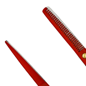 Ensemble professionnel de coupe et de texturisation des cheveux, ciseaux de barbier rouges et noirs de 6 pouces, ciseaux de salon en acier inoxydable, poignée ergonomique - Product Image 5