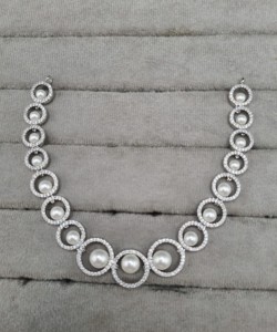 Elegant Circular Link Necklace <b>Set</b> <b>Pearl</b> Center Motif And Matching Triple Circle Earring For Party Wear AD <b>Jewelry</b> <b>Set</b> Wholesale - Product Image 3