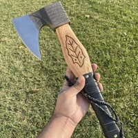 OEM Handgefertigte Industrielle Axt mit Flacher Rückseite, Geschmiedete Stahlklinge, Holzgriff, Blatt-Gravur, DIY Tomahawk, Brennholzspaltaxt