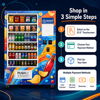 Distributeur automatique de boissons froides et de collations avec présentoir pour boissons en bouteille et en canette, paiements flexibles et télécommande