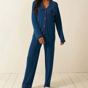 Ensemble de pyjama pour femmes en polyester/coton, manches longues, imprimé animal, noir, doux, pantalon long avec cordon de serrage, col roulé, décontracté - Product Image 3