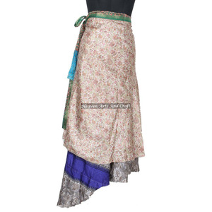 New Fancy Silk Magic <b>Wrap</b> Skirt Women Wear Vintage Silk Sari Long Length <b>Wrap</b> Around Skirt 2 Layer Reversible Magic 38" <b>Sarong</b> - Product Image 4