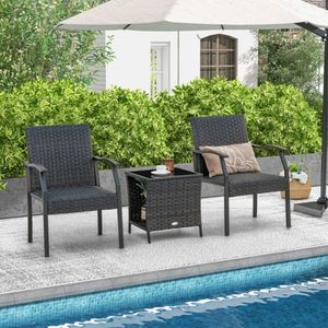 Set di 3 Sedie da Giardino in Vimini con Cuscini in Schiuma ad Asciugatura Rapida per Uso Esterno - Product Image 1