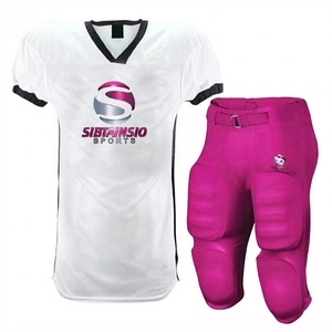 Maillot de football sublimé rose et blanc en gros avec pantalon rembourré intégré, vêtements de sport pour jeunes en gros, kit d'équipe personnalisé, uniforme personnalisé OEM - Product Image 1