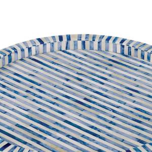 Plateau décoratif rond en bambou avec motif horizontal bleu et blanc, style côtier, artisanal, accessoire d'intérieur, organisateur - Product Image 4
