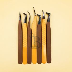 Pinzas al por mayor de acero inoxidable dorado afiladas para extensión de pestañas de volumen, herramientas para pestañas con punta puntiaguda de visón, logotipo privado - Product Image 6