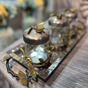 Fantástico diseño de acero inoxidable y nueces de vidrio Frasco de caja de servidor de frutas secas con bandeja de acero a precios razonables - Product Image 1