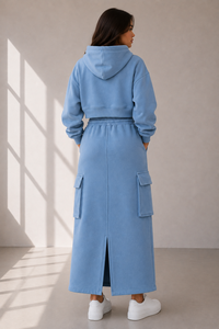 <b>Retro</b> Custom Tackle Twill Hoodies & Cargo Skirts Wholesale Two Piece Women's Heavyweight Cotton Fleece OEM ODM <b>Tracksuit</b> Factory - Product Image 3