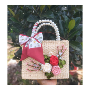 Bolso Mini Bohemio de Paja con Bordado Floral y Asa de Perlas, Ecológico, Bandolera, Bolso de Mano, para el Verano, para Mujer - Product Image 2