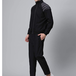 Survêtement noir respirant pour homme, fermeture éclair intégrale, col montant, style sportif, vêtement d'automne, coupe classique, matière polyester, poches latérales - Product Image 2