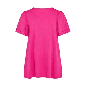 Camiseta Casual de Manga Corta para Mujer, Precio Bajo, Color Sólido, Corte Holgado, Cuello Redondo, Blusa para Uso Diario de Verano, Top de Moda - Product Image 2