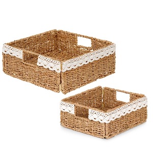 Ensemble de 2 paniers de rangement pliables en osier, faits à la main, écologiques, vente en gros - Product Image 1