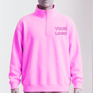 Sweat-shirt à capuche rose 100 % coton 400 g/m² coupe ample avec fermeture éclair 1/4, logo personnalisé, streetwear, pull-over, fabricant OEM, pour hommes - Product Image 2