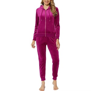 Women's <b>Velour</b> Jogger Set Soft Touch <b>Tracksuit</b> with Matching Jacket and Pants Comfortable Construction for Casual Streetwear - Product Image 1