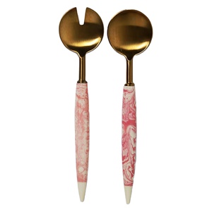 Brass Resin Salad Server <b>Set</b> Pink <b>Marble</b> 2-24 Pieces Stainless Steel Utensil <b>Set</b> 202 304 Grade PVD Coating Customizable Factory - Product Image 1