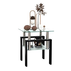 Modern 1-Piece Tempered Glass <b>Coffee</b> <b>Table</b> <b>Square</b> Transparent/<b>Black</b> End <b>Table</b> for Living Room - Product Image 5