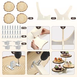 Rustic Wooden <b>Cupcake</b> <b>Stand</b> 4 Tier Dessert Display <b>Stand</b> Natural Wood Slice Cake <b>Stand</b> for Wedding Party Birthday Bakery & Home - Product Image 3