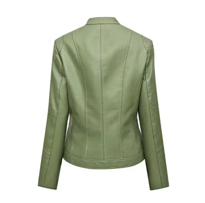Veste de moto en cuir véritable élégante, longue, coupe-vent, imperméable, respirante, écologique, à double boutonnage, avec fermeture éclair aux poignets - Product Image 4