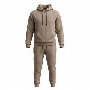Ensemble de survêtement beige à capuche pour homme, manches longues, couleur unie, décontracté, respirant, coupe régulière, pour l'automne, avec cordon de serrage - Product Image 1