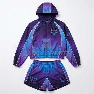Premium <b>Women's</b> Two Piece Sports Lounge Set Cropped Hooded <b>Jacket</b> and Shorts Training Outfit <b>Women's</b> Athletic Crop Hoodie - Product Image 1