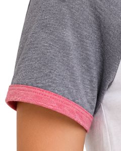 Camiseta raglán blanca, gris jaspeado y rosa para mujer, informal, con cuello redondo, manga corta, mezcla de algodón suave, para uso diario, moda de verano. - Product Image 6