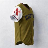Maillot de baseball vert olive avec impression sublimée pour homme, 100% matériau de haute qualité, coupe classique, manches courtes, logo blanc, fermeture à boutons