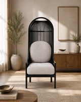 Fauteuil lounge en bois de teck massif moderne, finition noire avec coussin, mobilier contemporain pour salon, modèle CHA47