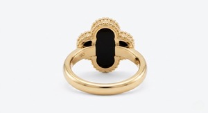 Vintage 18K Solid Gold Christian Children's Ring Black Onyx Clover Luxury Trendy Wedding Anniversary Party Wear - Product Image 4