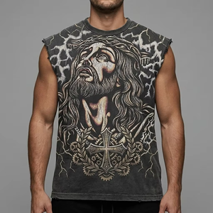 Débardeur personnalisé avec impression graphique, 100% coton jersey, tissu doux, style vintage, sans manches, t-shirt unisexe, confort optimal, vente en gros OEM - Product Image 6