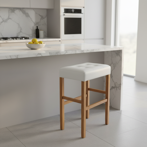 Ensemble de 2 tabourets de bar et de comptoir en cuir PU, ensemble de tabourets capitonnés en cuir PU, ensemble de tabourets rembourrés en PU avec structure en bois massif, hauteur bar et comptoir - Product Image 4