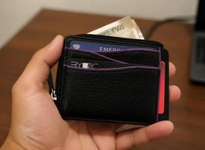 WRIZA Porte-cartes de crédit en cuir véritable pour hommes et femmes |   Portefeuille fin à fermeture éclair avec protection RFID et emplacements pour cartes |   Design classique compact - Product Image 3