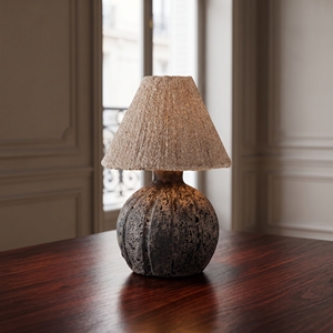 <b>Rustic</b> Ceramic <b>Table</b> Lamp Pleated Raffia Shade Curvy Wavy Base Wabi Sabi <b>Bedside</b> Desk Light Minimalist E27 Bulb Base Bali Living - Product Image 2