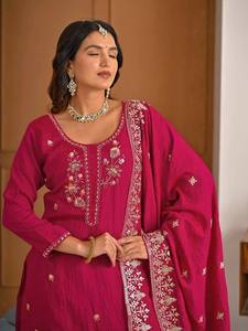 Ensemble Sharara Palazzo Dupatta rose brodé pour femme, vêtements traditionnels indiens et pakistanais pour mariage et fête - Product Image 6