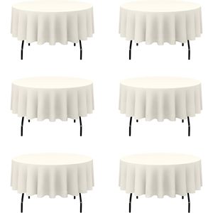 6 Pack Ivory 70 Inch <b>Round</b> Linen Polyester Tablecloths Washable Cloth <b>Covers</b> for 30\" 54\" <b>Tables</b> Wedding Bulk Supply - Product Image 1
