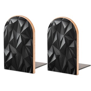 Acacia Wood Geometric Pyramid Bookends with <b>Black</b> Steel <b>Frame</b> Wholesale - Product Image 3