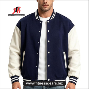 JUST FITNESS GEARS Men's Custom Eco-Friendly Heated Breathable <b>Varsity</b> <b>Jacket</b> <b>Red</b> <b>Black</b> Front Embroidery Stand Casual Winter - Product Image 6