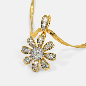 Collar con Colgante de Diamante en Forma de Flor en Oro Amarillo con Piedras Redondas de Corte Brillante, Cadena de Serpiente, Joyería de Lujo Unisex - Product Image 3