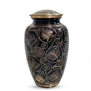 Urna Clásica con Diseño de Mariposa, Metal Negro con Patrón Botánico y Detalles en Dorado, Recuerdo Conmemorativo Decorativo - Product Image 2