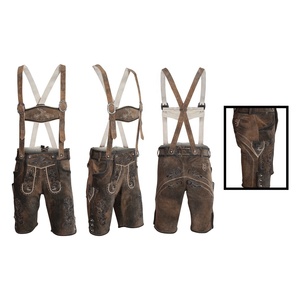 <b>Men's</b> <b>Brown</b> Leather Lederhosen With Embroidery Floral Pattern High Waist Casual <b>Shorts</b> Breathable Handmade Bavarian Style - Product Image 6