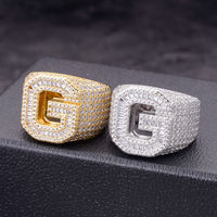Bague Lettre en Moissanite, Argent Sterling 925 Plaqué Or Blanc, Sertissage Pavé, Style Hiphop, Unisexe, Hommes Femmes, Bijoux de Mariage et Fiançailles S