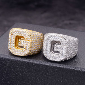 Moissanite Letter <b>Ring</b> 925 Sterling <b>Silver</b> White Gold Plated Pave Setting Hiphop Unisex <b>Men</b> Women Wedding Engagement Jewelry - Product Image 5